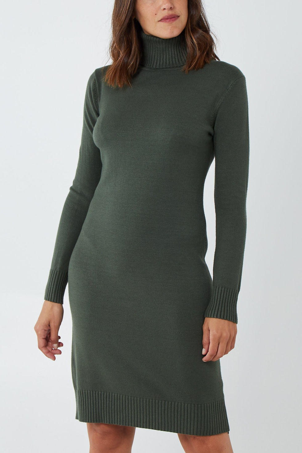 Khaki Soft Knitted Roll Neck Dress