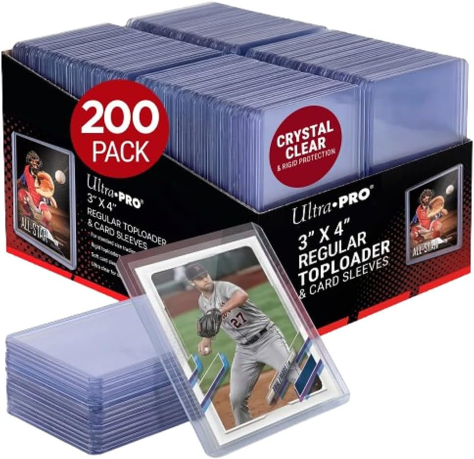 Ultra Pro Toploaders and Card Sleeves Bundle – 3" x 4" Clear Regular Toploaders & Soft Penny Sleeves for Standard Size Cards – Hard Plastic Card Protectors for Collectible Trading Cards – 200 Pack