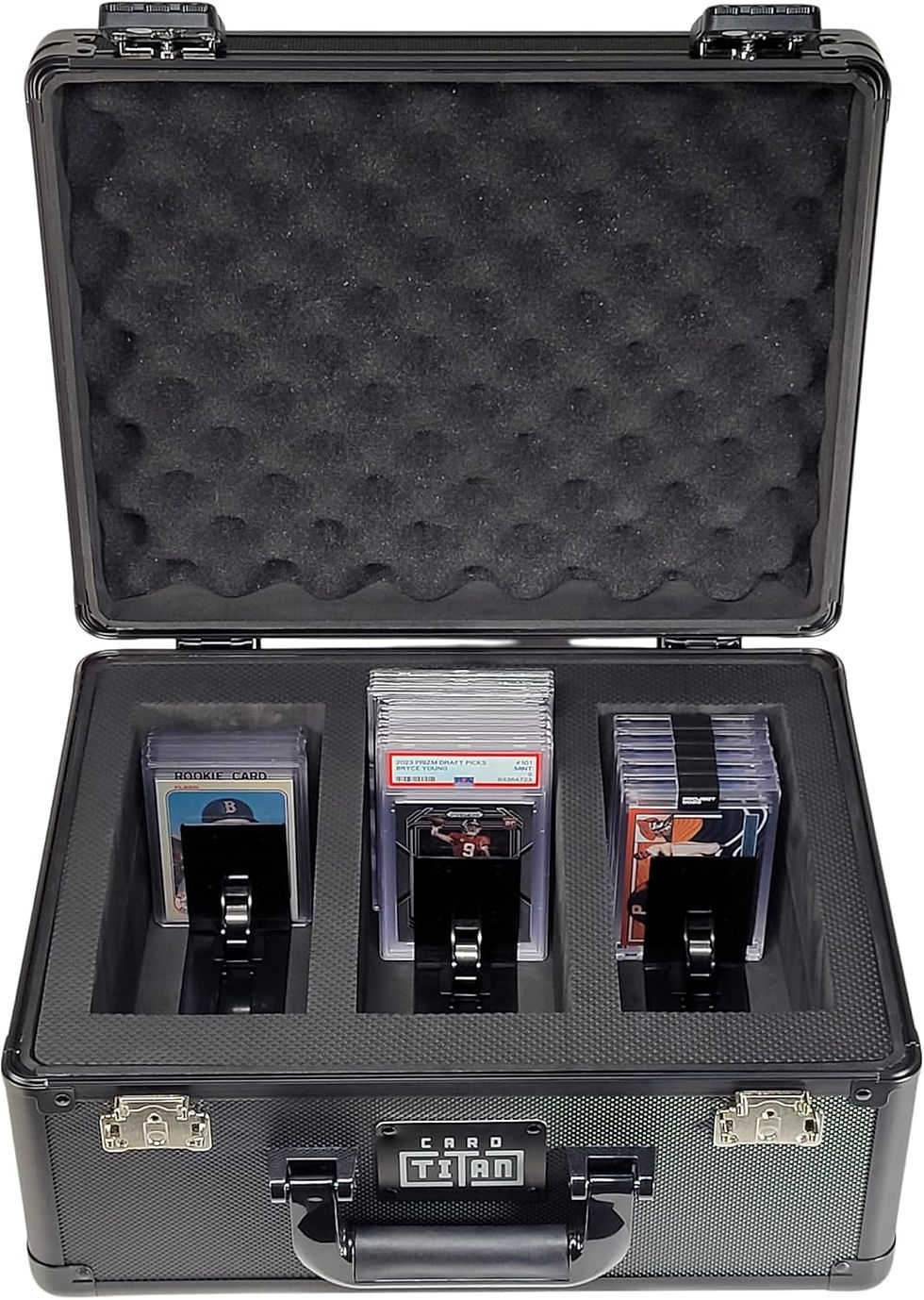 Vault Trading Card Storage Box - Lockable Sports Cards Hard Case with Spring-Loaded Pushers for Top Loaders & Graded Cards - 3 Row