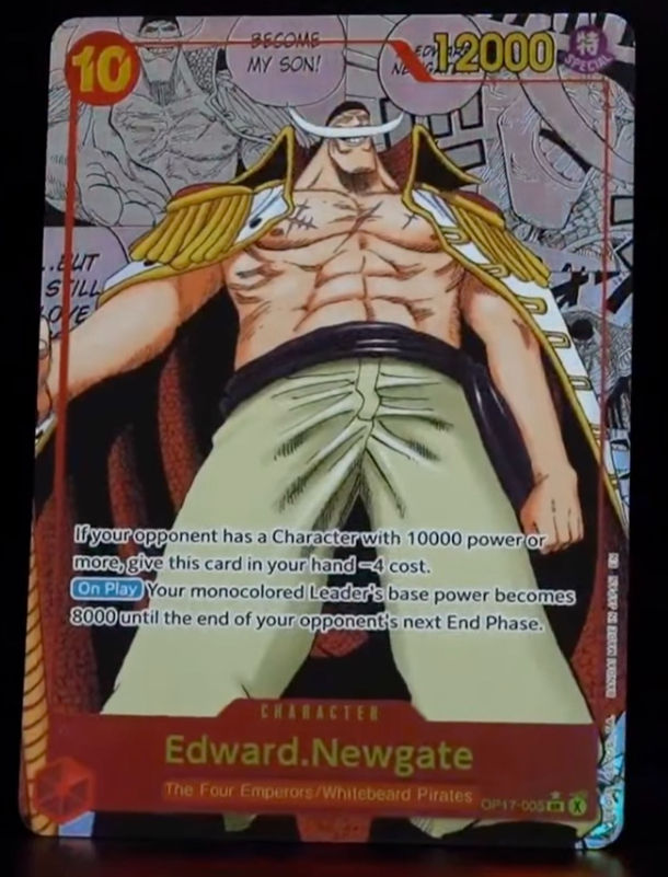 Edward Newgate (Whitebeard) OP17-005 Super Parallel celebrates one of the original Four Emperors with stunning premium artwork in One Piece Card Game OP-17: The World's Strongest Warriors.