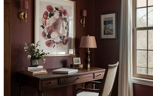 Dark red study room