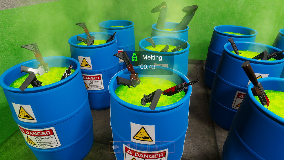 Buckets filled with cannabis plants inside a brightly lit underground production facility in Dirty Business.