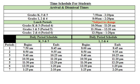 Student Arrival and Dismissal Times