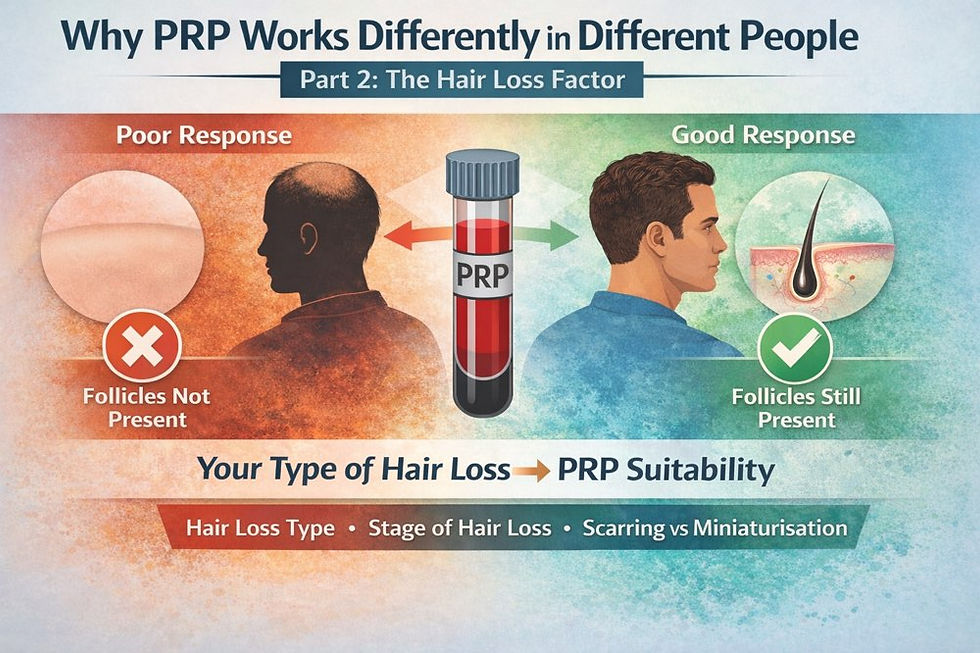 Why PRP Hair Treatment Works Differently in Different People — Part 2: The Hair Loss Factor (Type of Hair Loss, Severity, and Follicle Presence)
