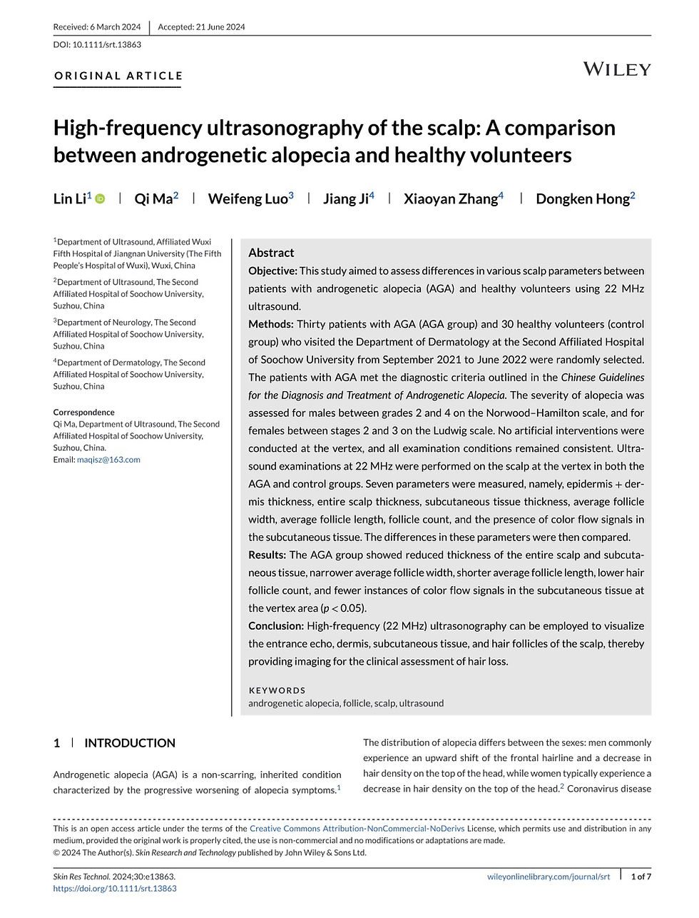 Scalp Changes in Androgenetic Alopecia: What Does Ultrasound Reveal?