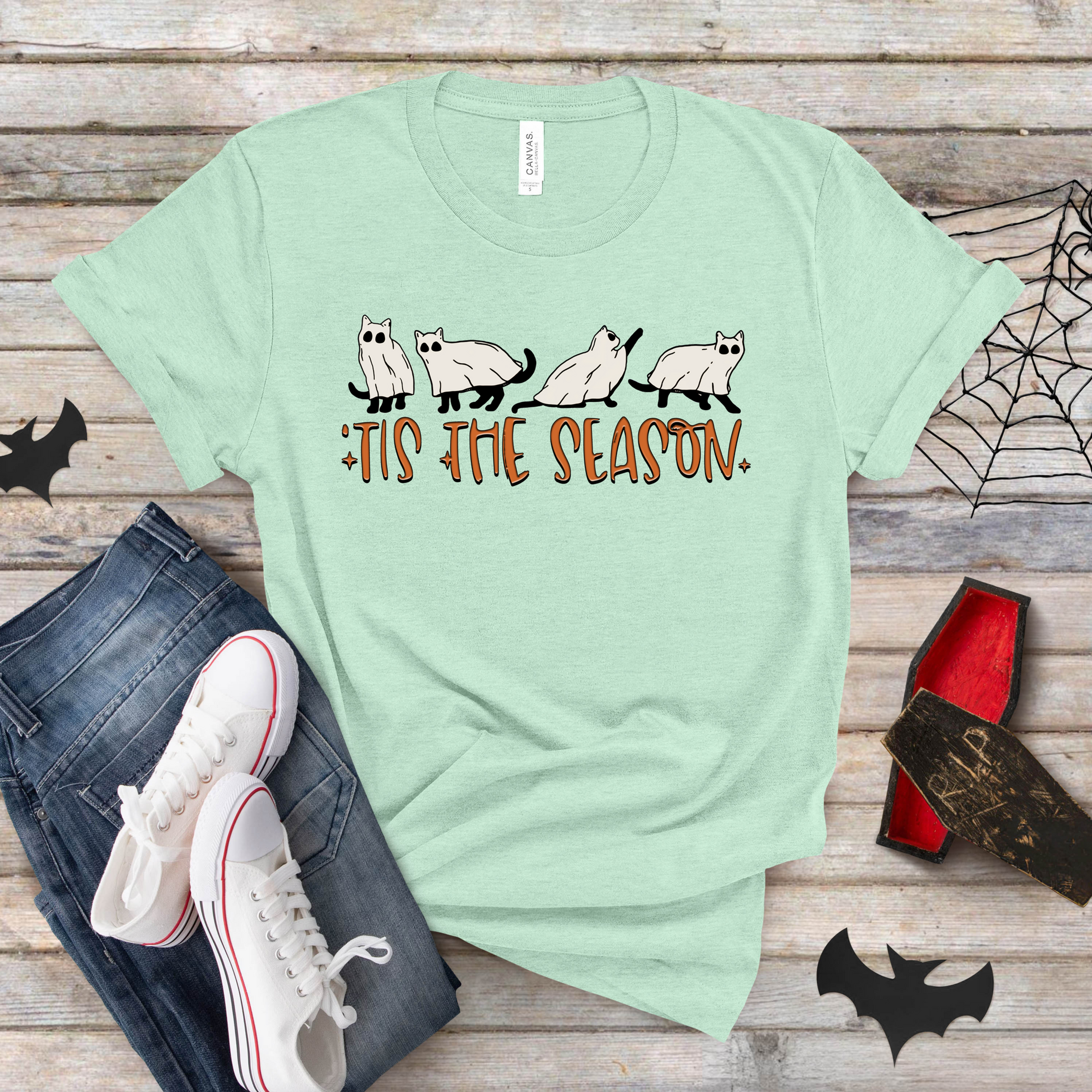 Tis The Season Ghost Cat Adult Tee