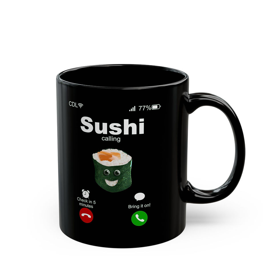 Thumbnail: Sushi Calling - Black Ceramic Mug right view