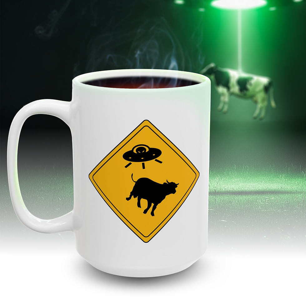 Caution: Cow Abduction White Ceramic Mug