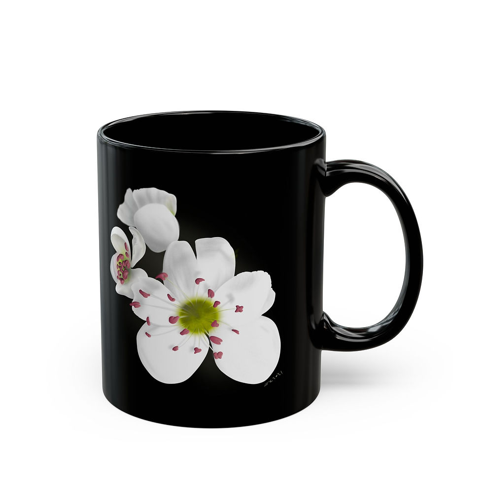 Dotted Hawthorn Blossom Black Ceramic Mug