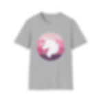 Thumbnail: Pastel unicorn silhouette gray T-shirt, featuring a white unicorn head against soft pink, rose, and purple gradient