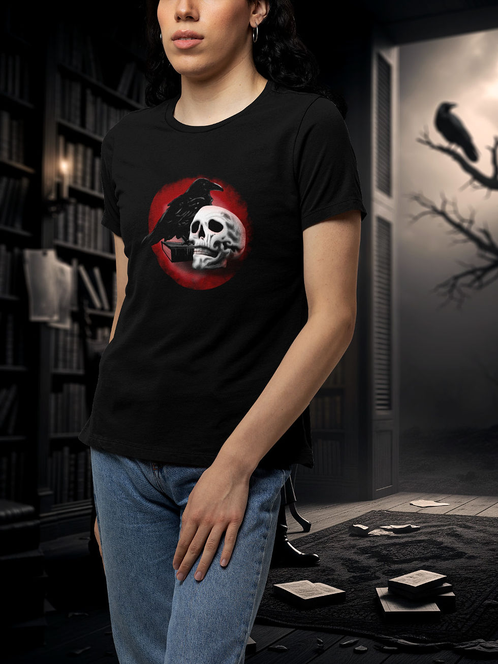 Dark Poetic Raven and Skull - Goth T-Shirt