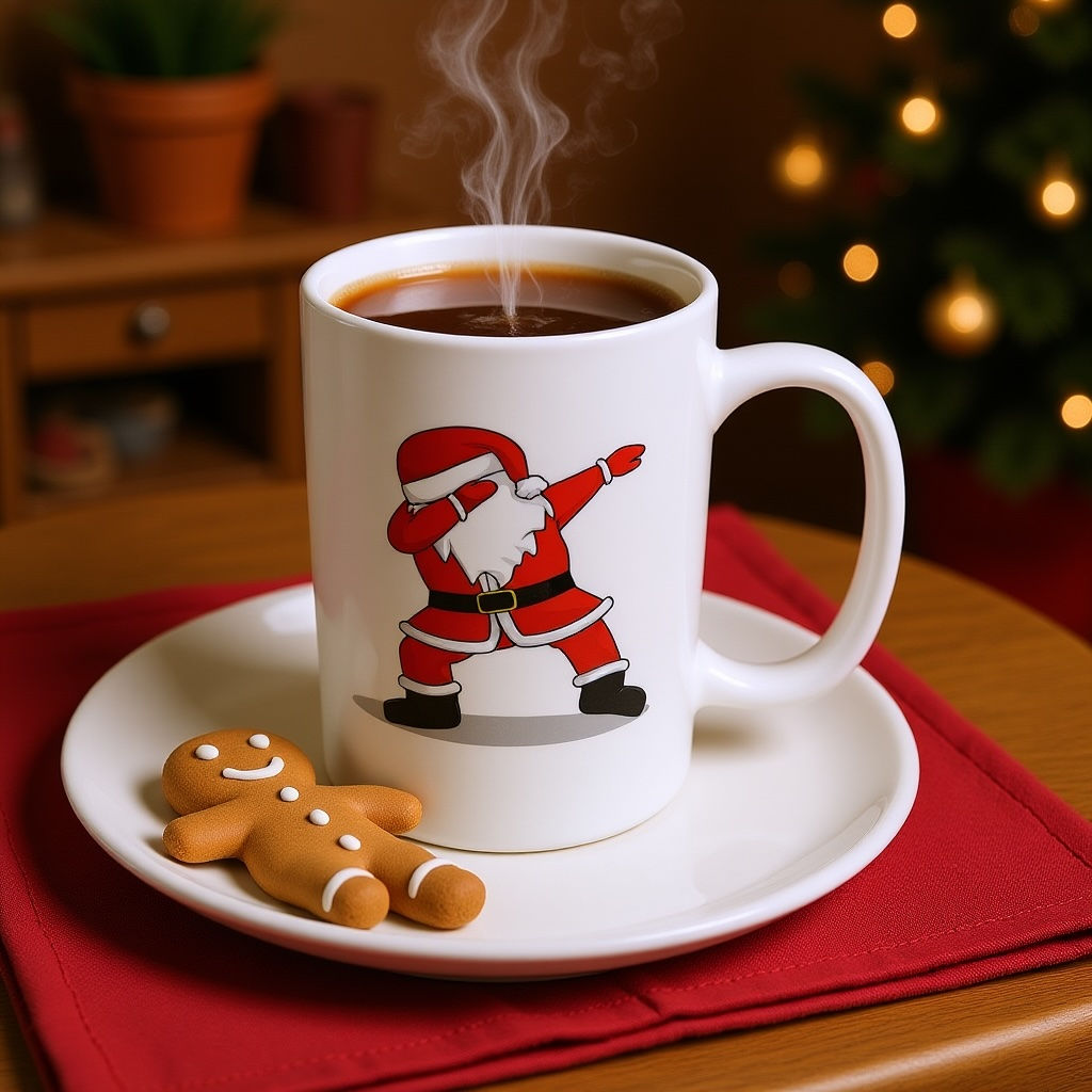 Santa dab white ceramic mug christmas cookie shot