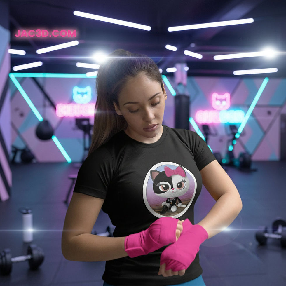 Edgy kawaii punk cat graphic on a t-shirt, featuring a black-and-white cat with a bright pink bow, leather jacket