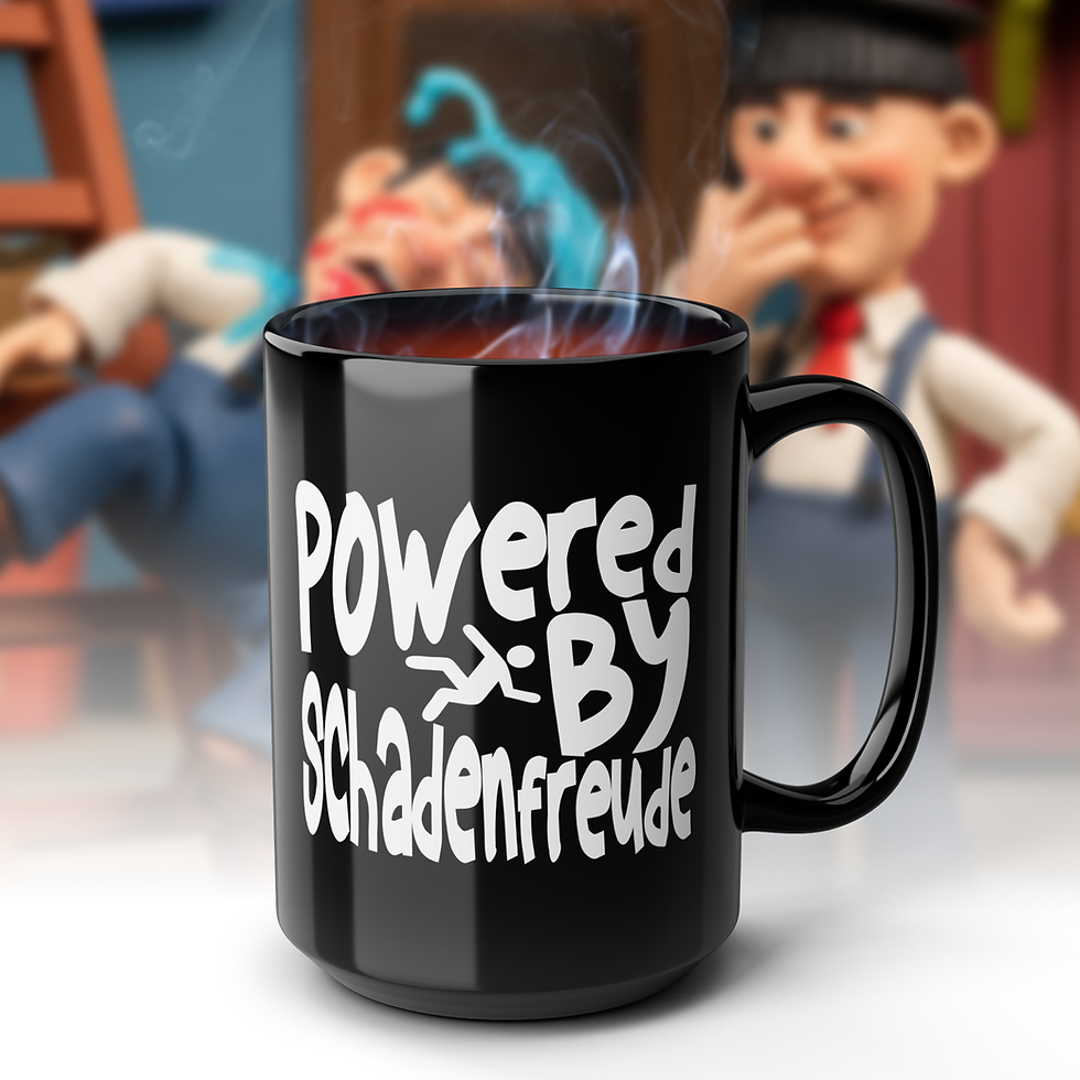 Powered By Schadenfreude - Ceramic Black Mug