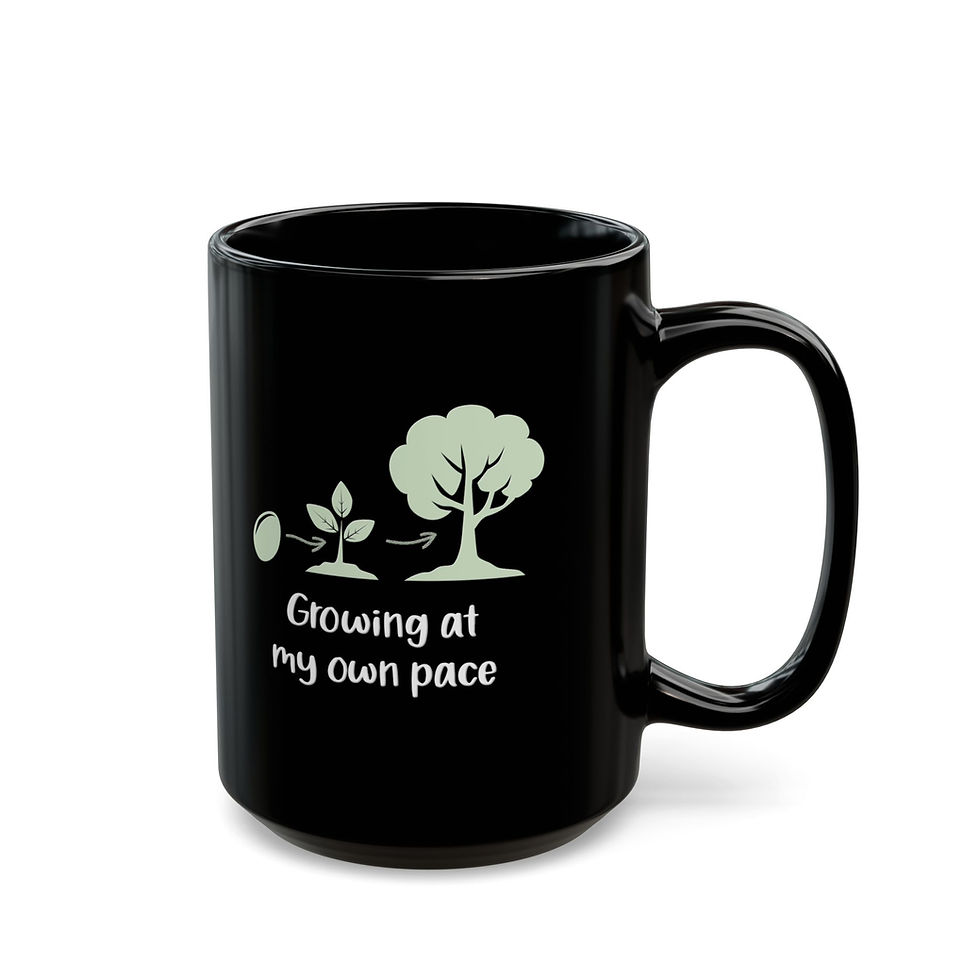 Thumbnail: Growing at my own pace. Black ceramic mug 15oz right view