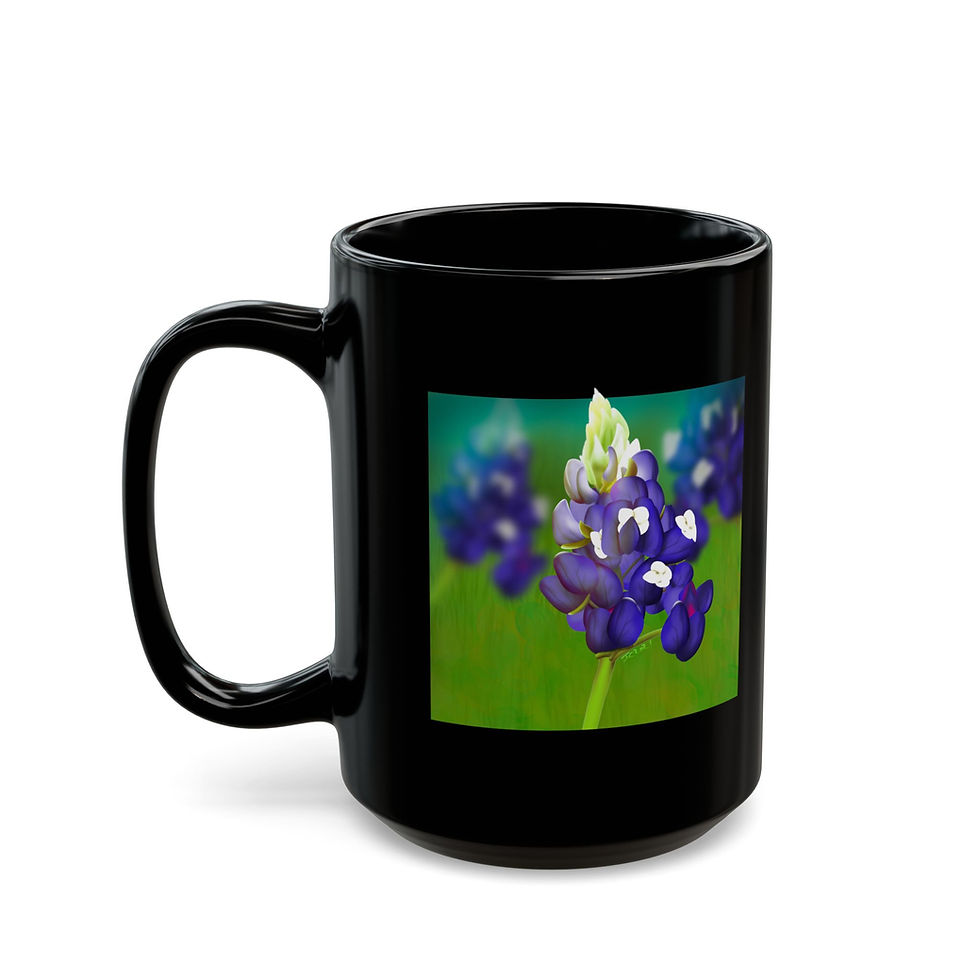 Thumbnail: Bluebonnet bloom - Black Ceramic Mug left view