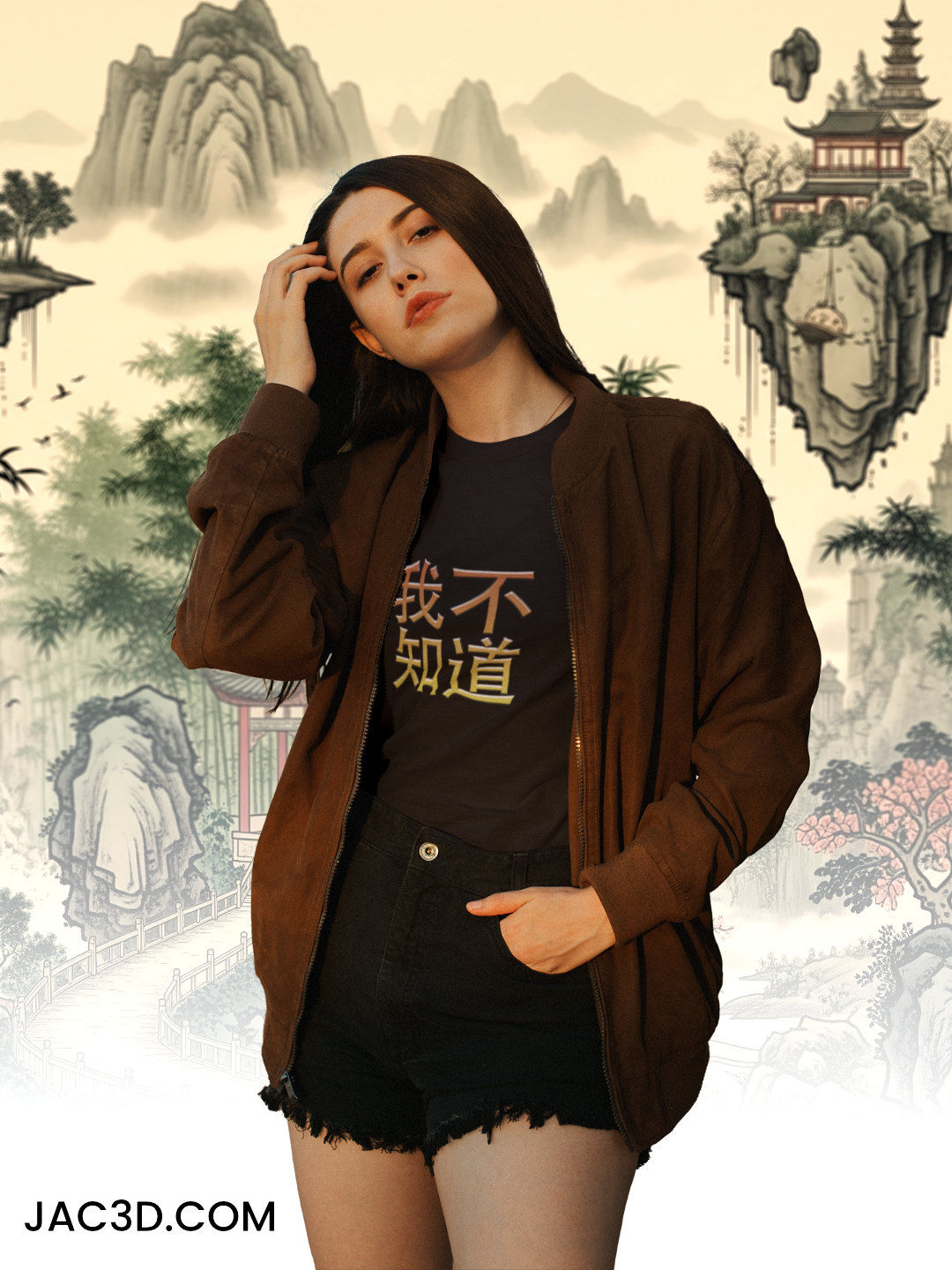 t-shirt with Chinese characters 我不知道 in a red-to-yellow gradient meaning I don’t know”