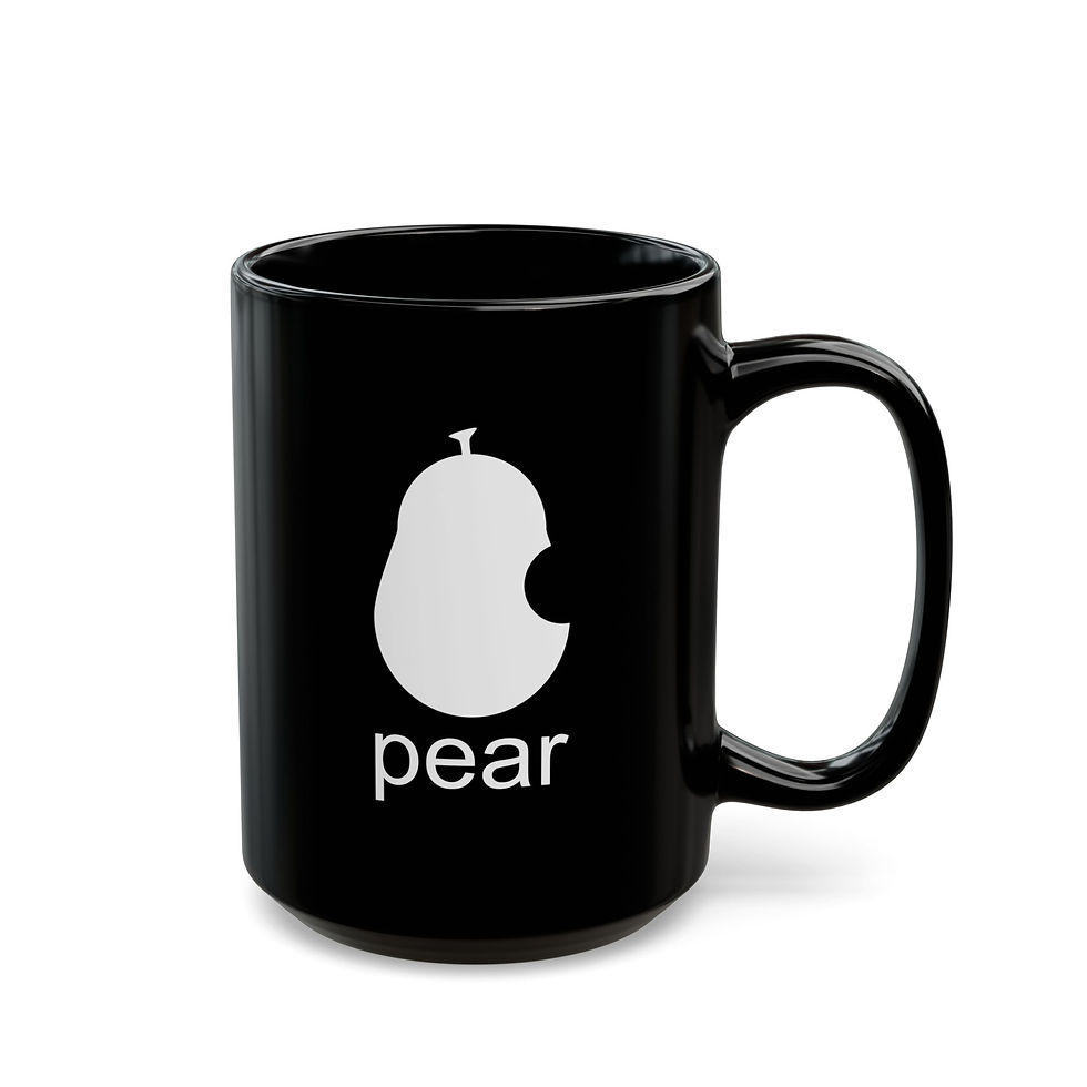 Thumbnail: Black ceramic mug with a white pear logo, right view