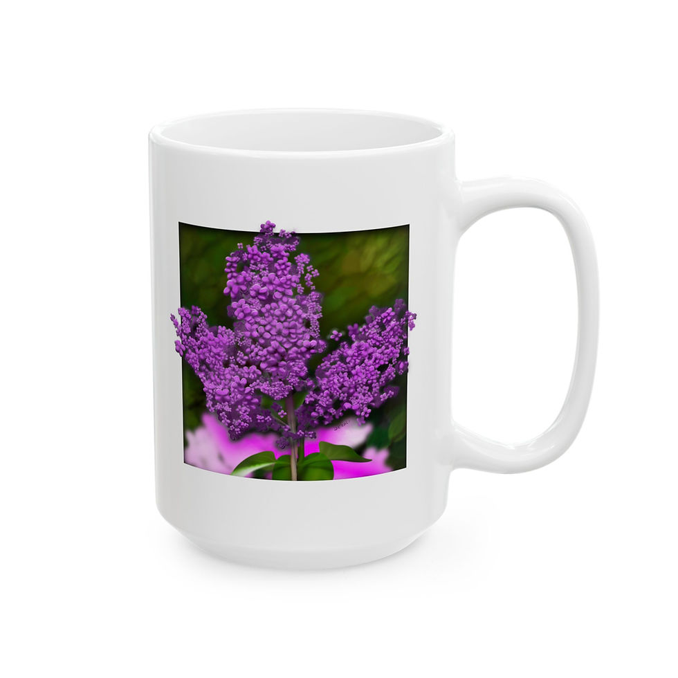 Thumbnail: Purple Lilac - White Ceramic Mug right view