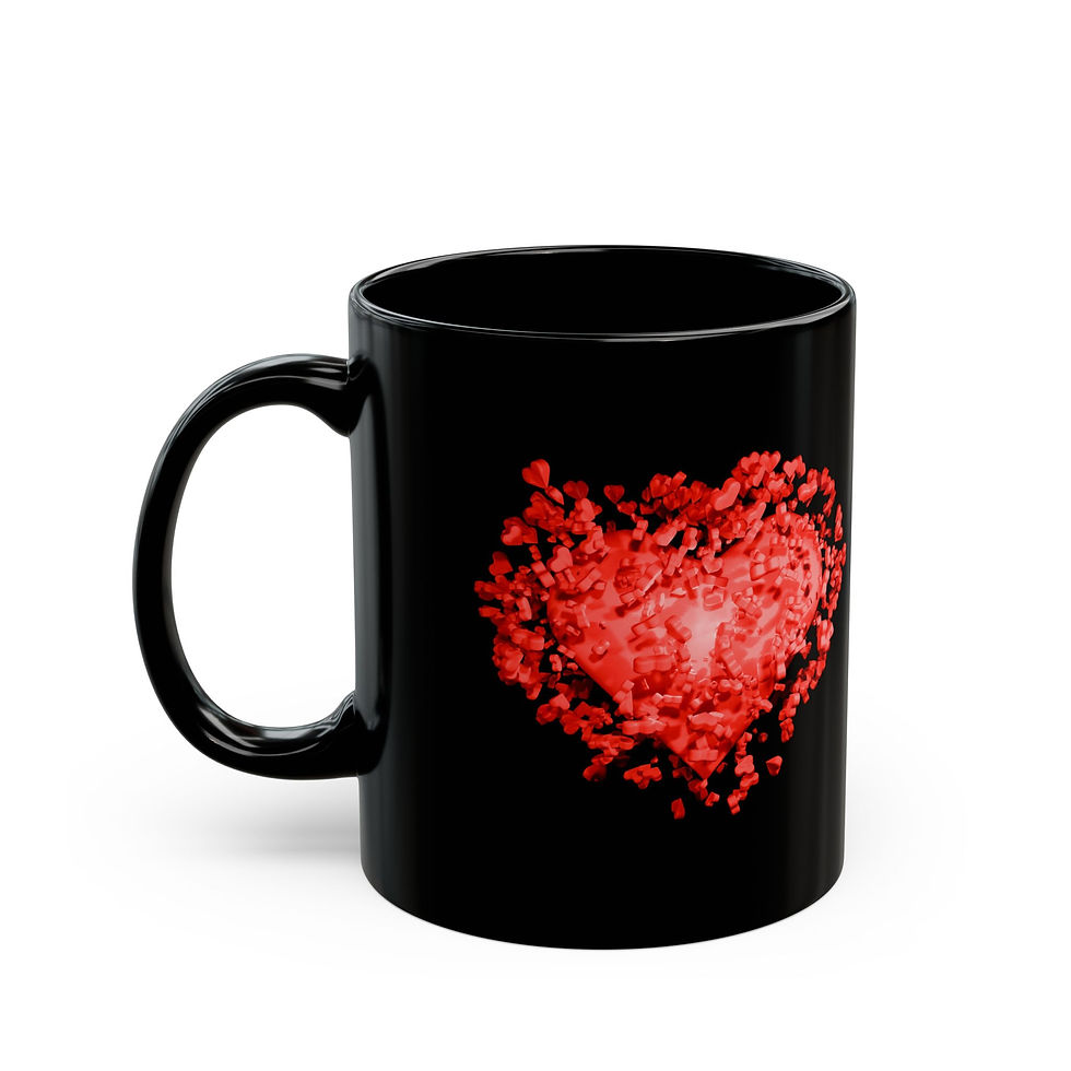 Red Heart Bursting with Hearts Black Ceramic Mug