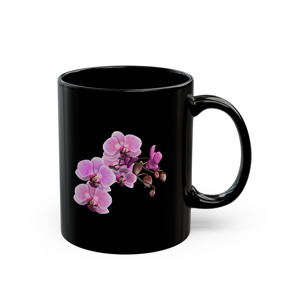 Pink Orchids - Black Ceramic Mug