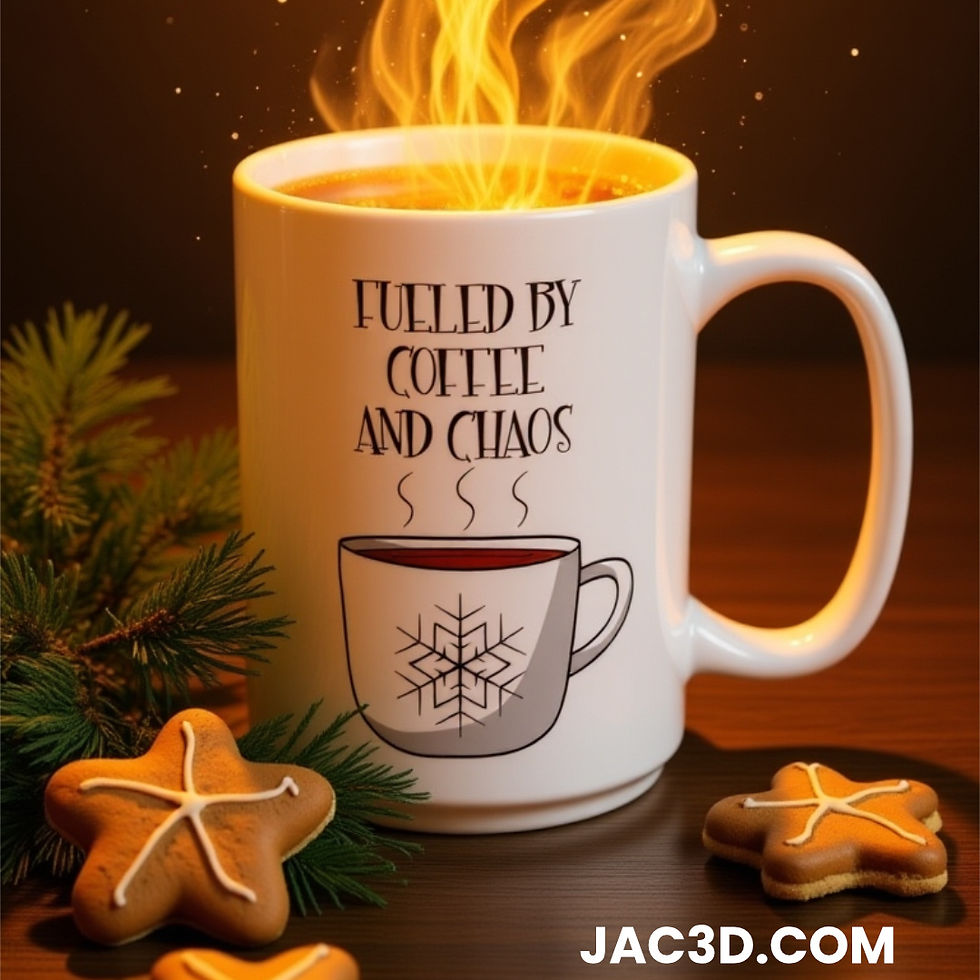 Fueled by Coffee and Chaos - White Ceramic Mug by JAC3D