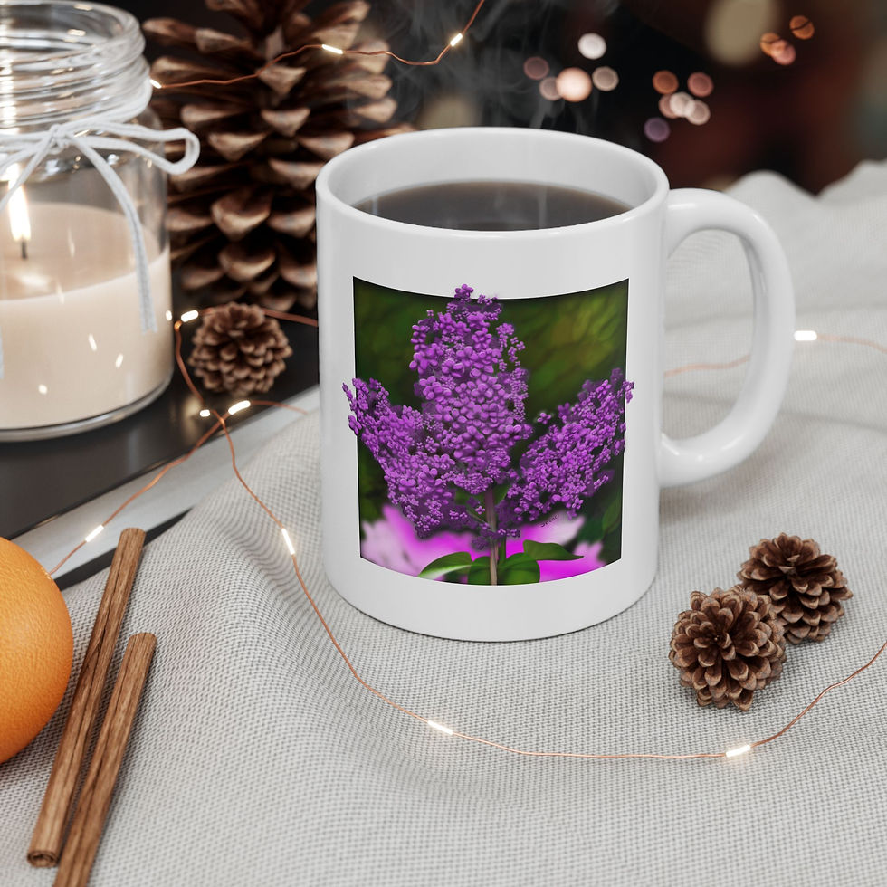 Purple Lilac - White Ceramic Mug holiday scene