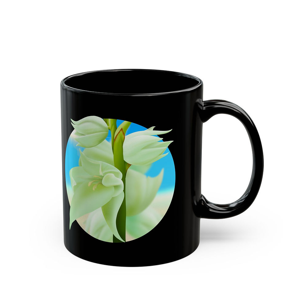 Yucca Flower Blossom Black Ceramic Mug