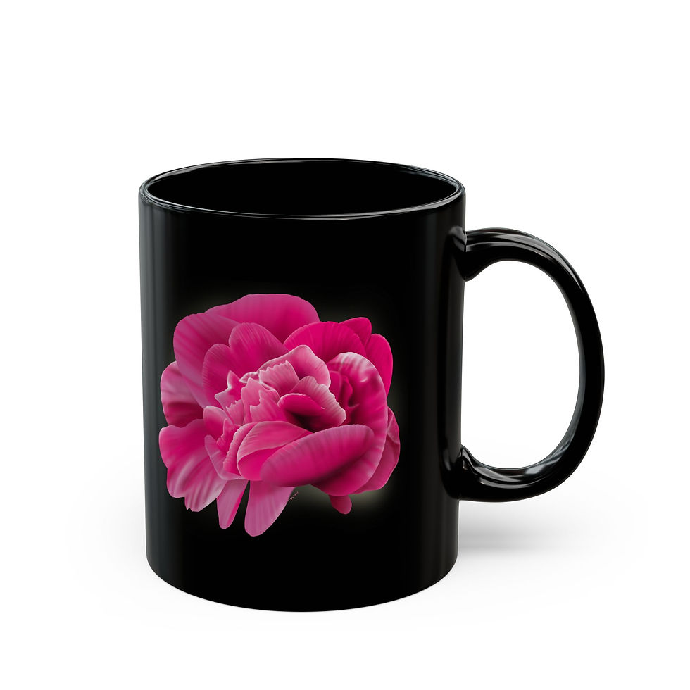 Pink Peony - Black Ceramic Mug