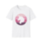 Thumbnail: Pastel unicorn silhouette white T-shirt, featuring a white unicorn head against soft pink, rose, and purple gradient