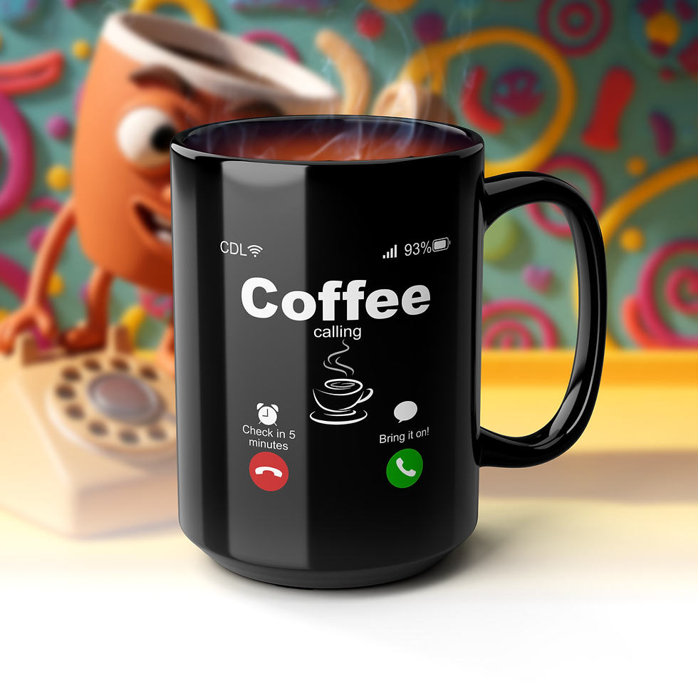 Coffee Calling - Black Ceramic Mug - 11 & 15oz