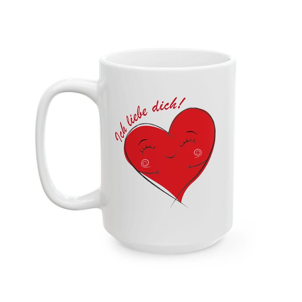 Thumbnail: Ich Liebe Dich! Cute Heart White Ceramic Mug right side view