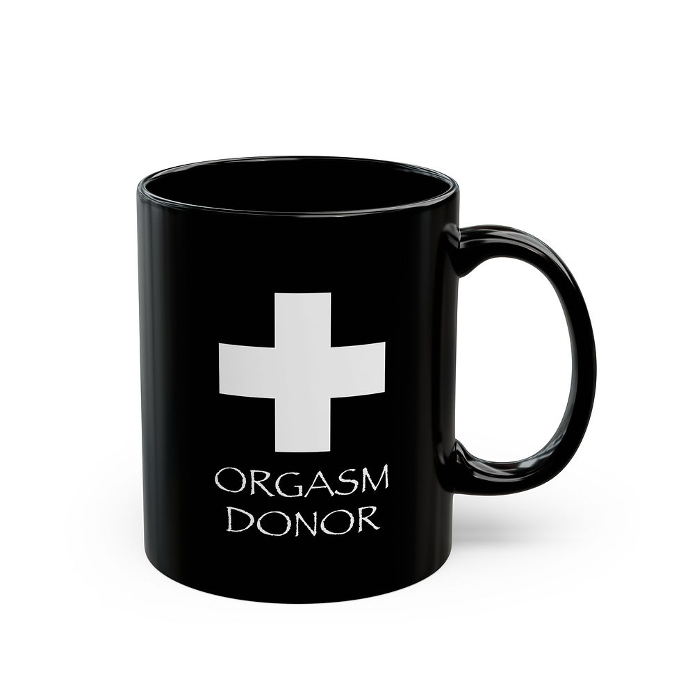 Thumbnail: Orgasm Donor - Flirtatious Black Ceramic Mug right view