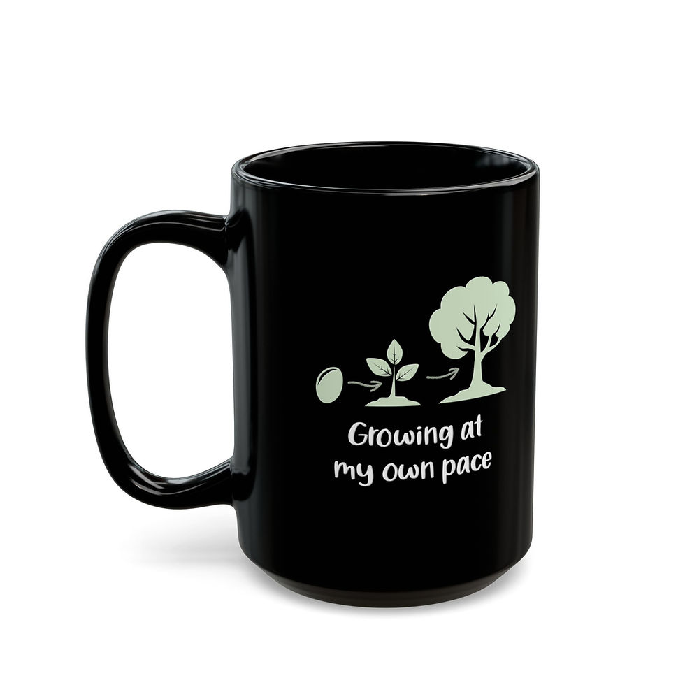 Thumbnail: Growing at my own pace. Black ceramic mug 15oz left view