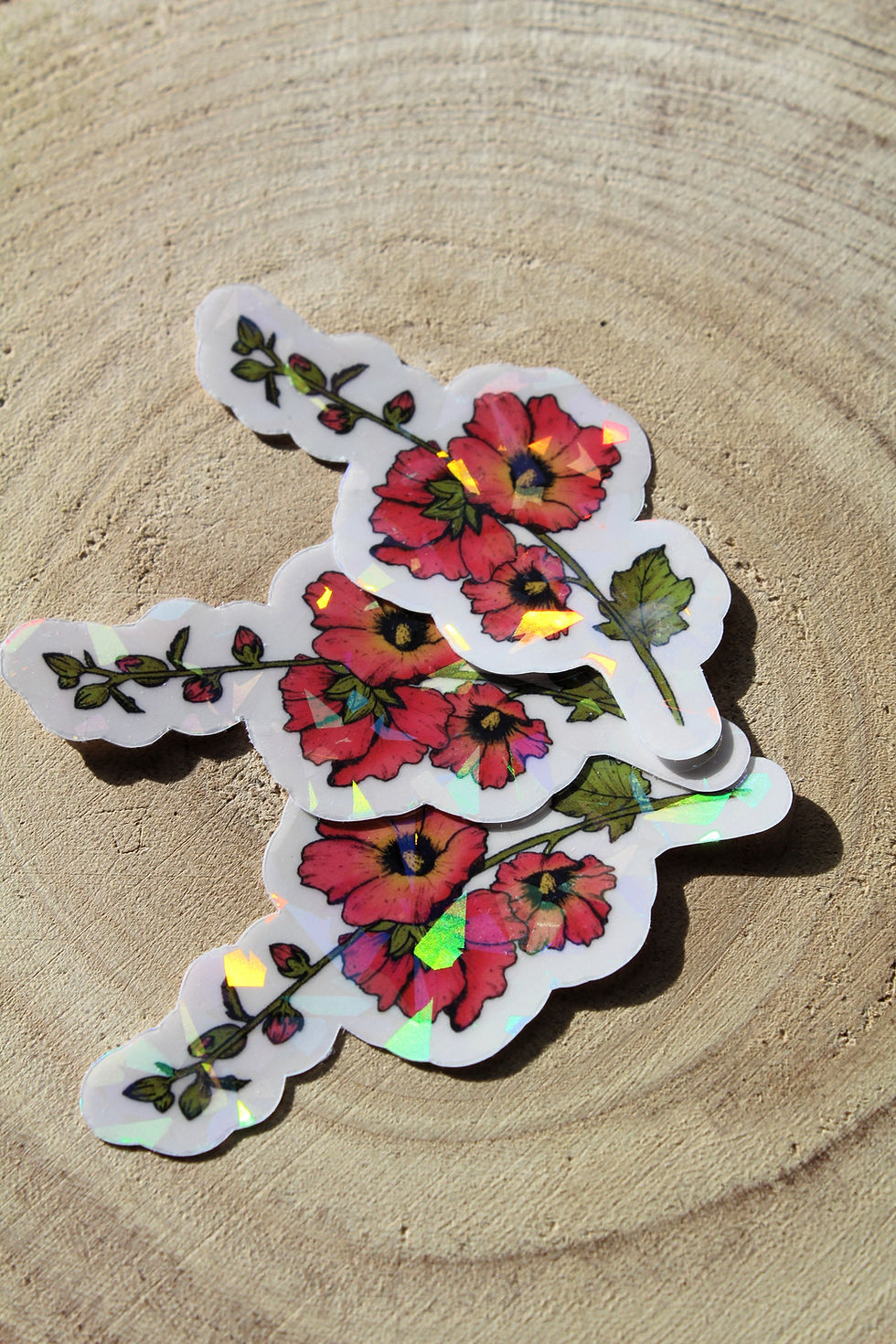 Miniature : Sticker transparent holographique – Rose trémière aquarelle – Autocollant floral