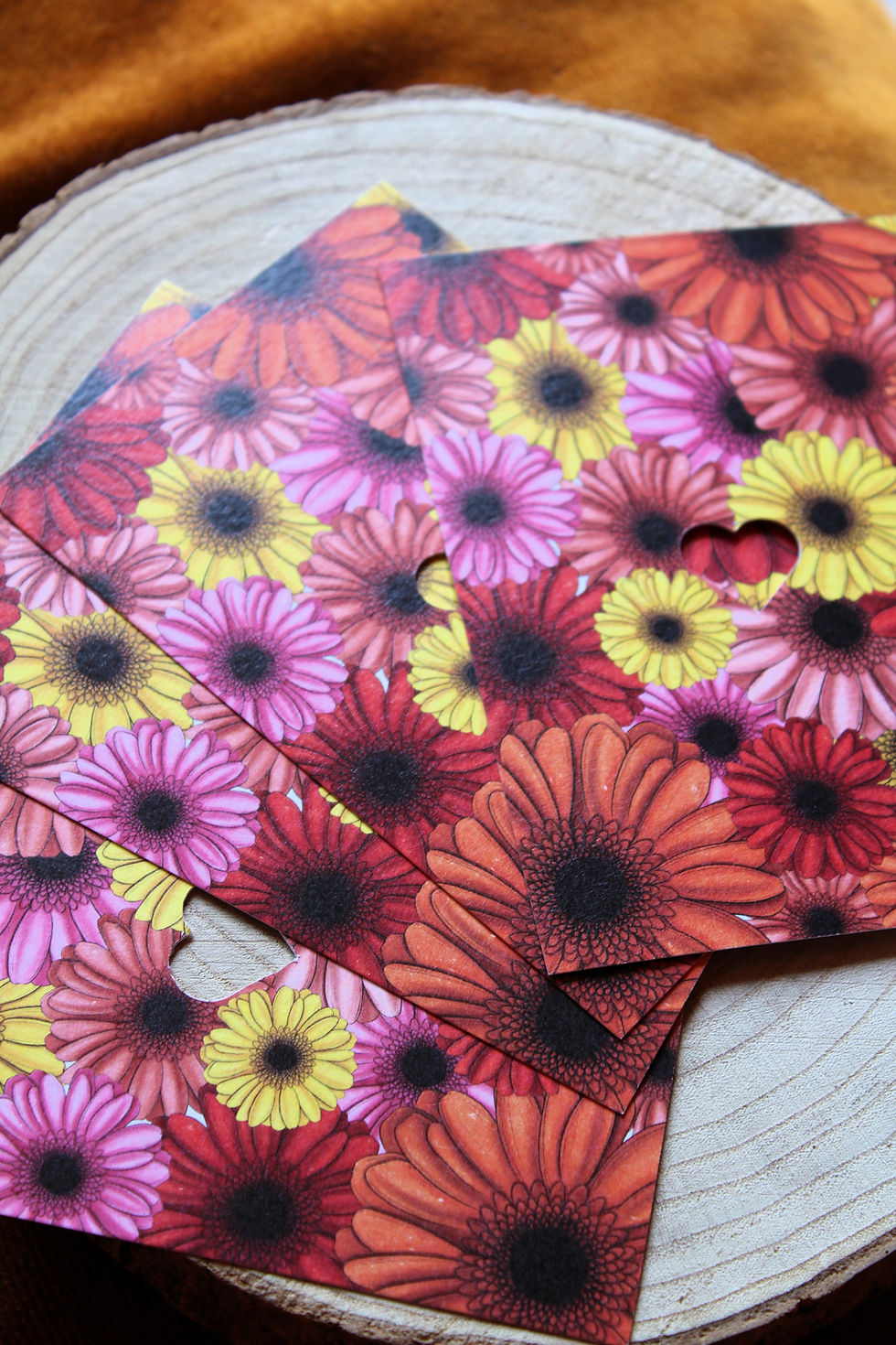 Miniature : Carte fleurs gerbera – Illustration florale aquarelle – Insert cœur ou dorure