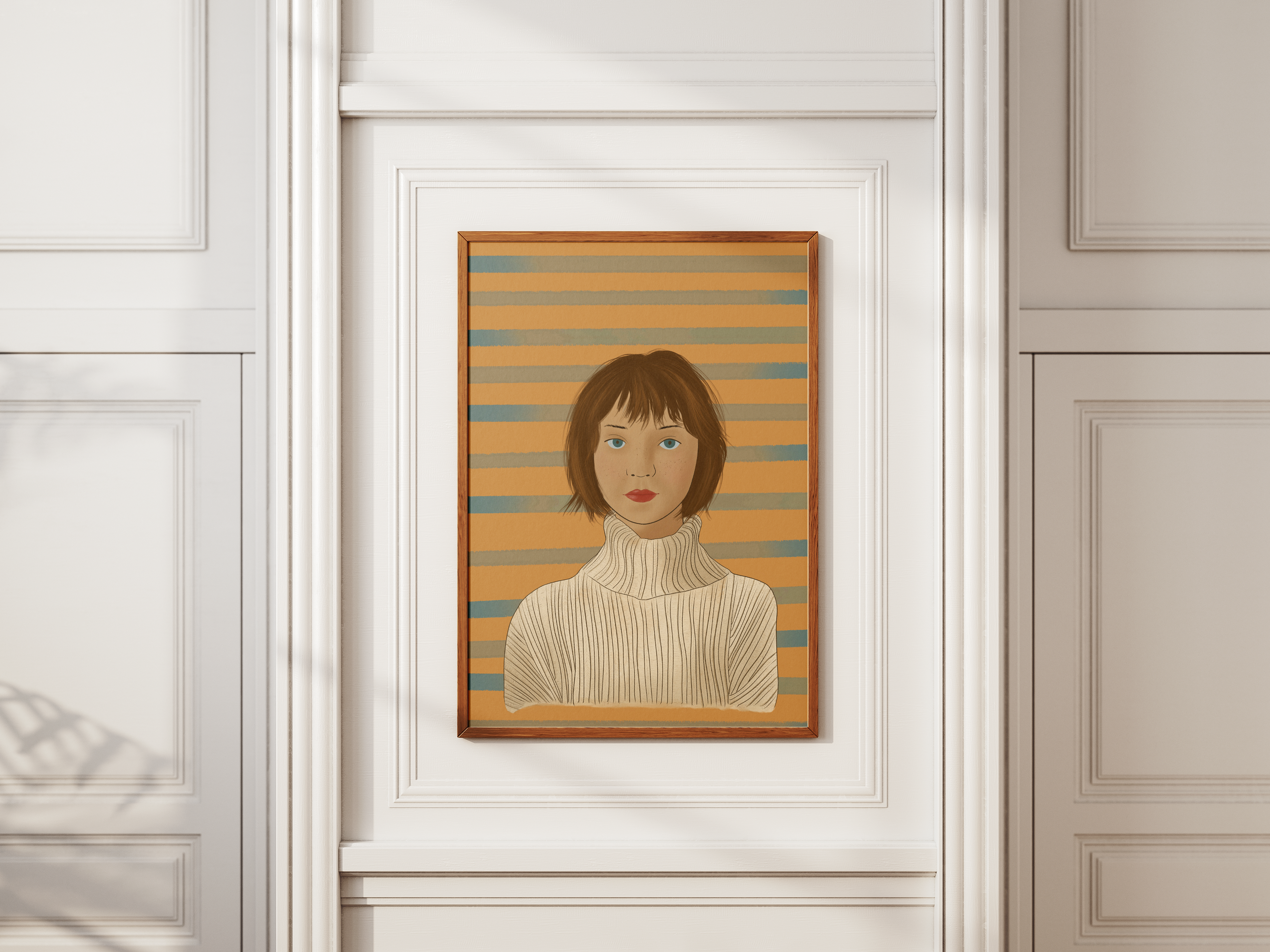 Illustration Blue Mood – portrait féminin à l’aquarelle, ambiance hivernale et poétique, illustration imprimée en Bretagne