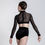 Thumbnail: Back view of dancer in black sheer long-sleeve crop top and high-rise briefs, gray studio backdrop.