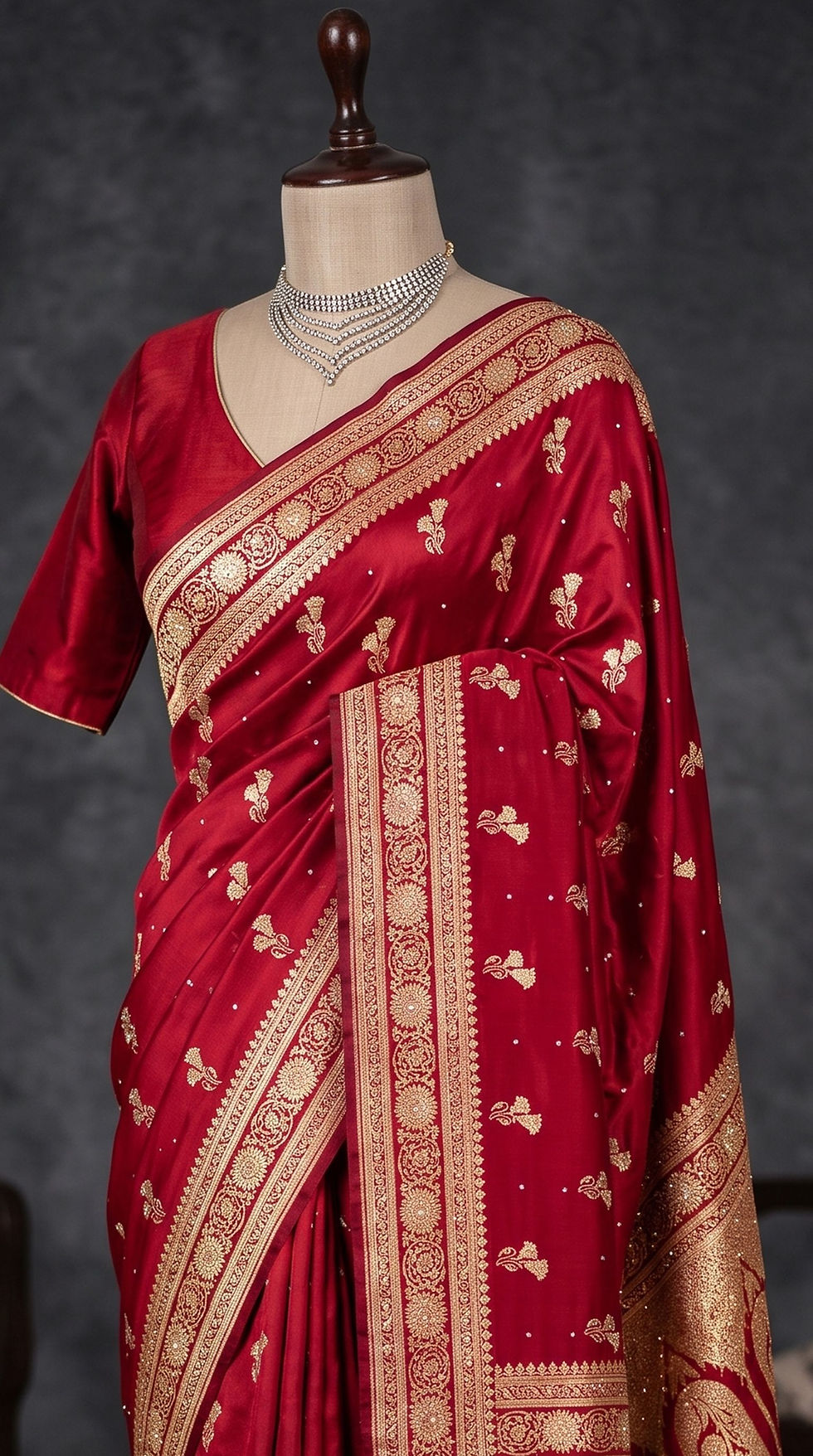 Thumbnail: Maharani’s Crystal: Hand-Ornamented Swarovski Banarasi Saree with Paisley Palla