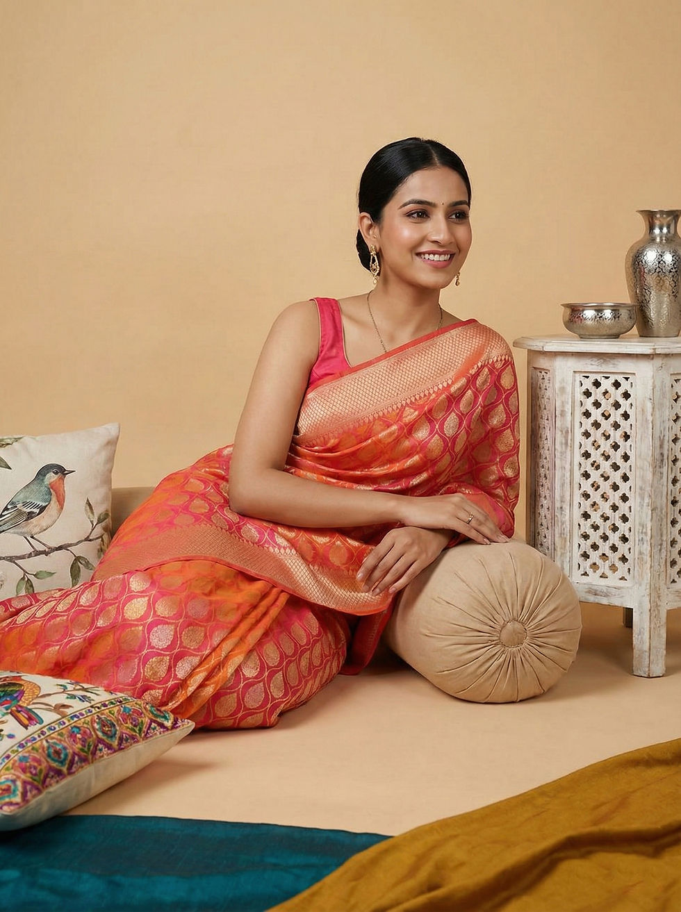 Thumbnail: Banarasi silk saree with gold and silver jhungla work