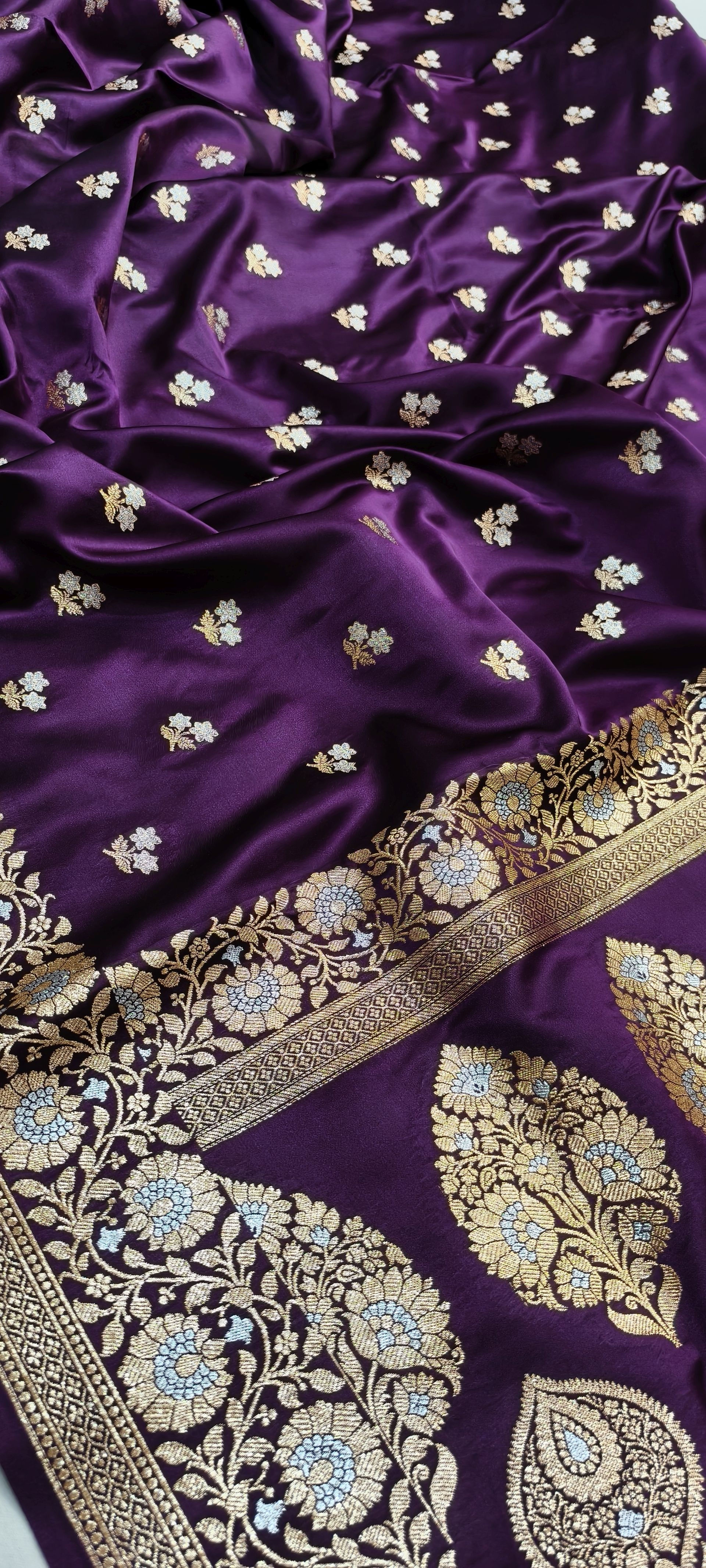 Banarasi silk saree with gold and silver woven buti work
