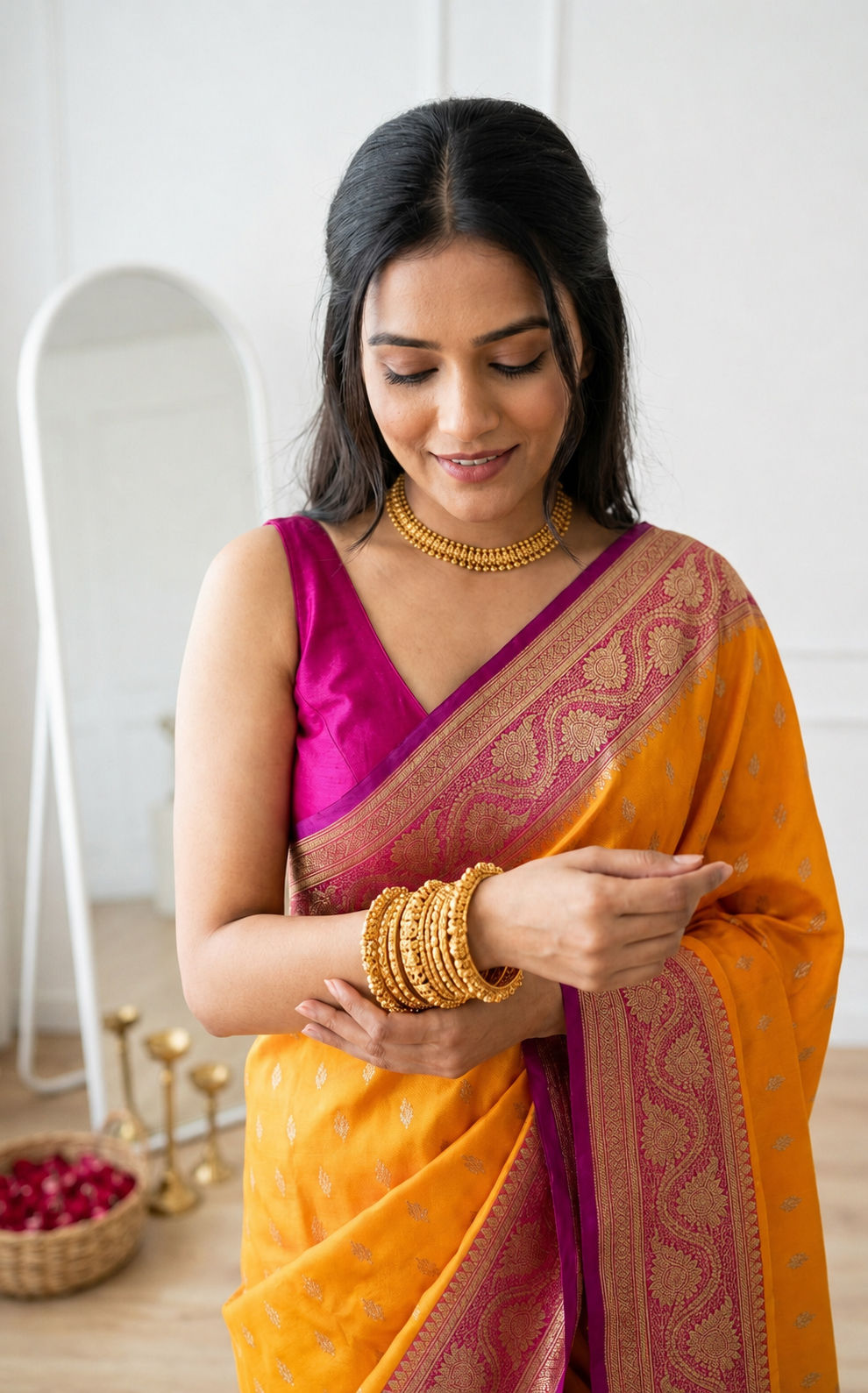 Banarasi silk saree with contrast border
