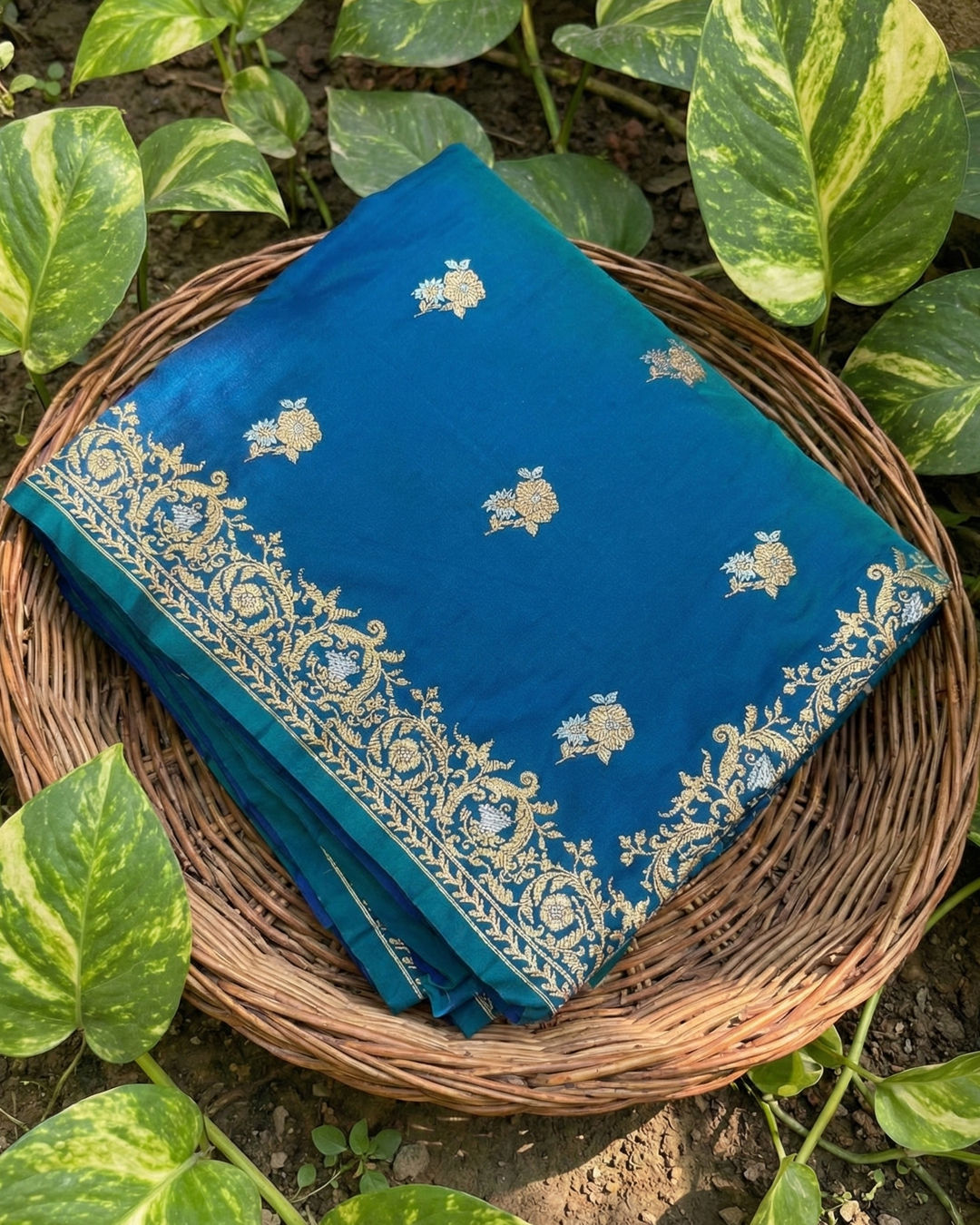 Banarasi silk saree with gold & silver buti work