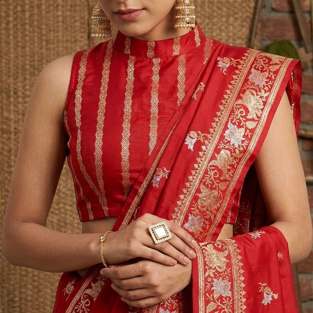 Banarasi silk saree with gold and silver motifs work