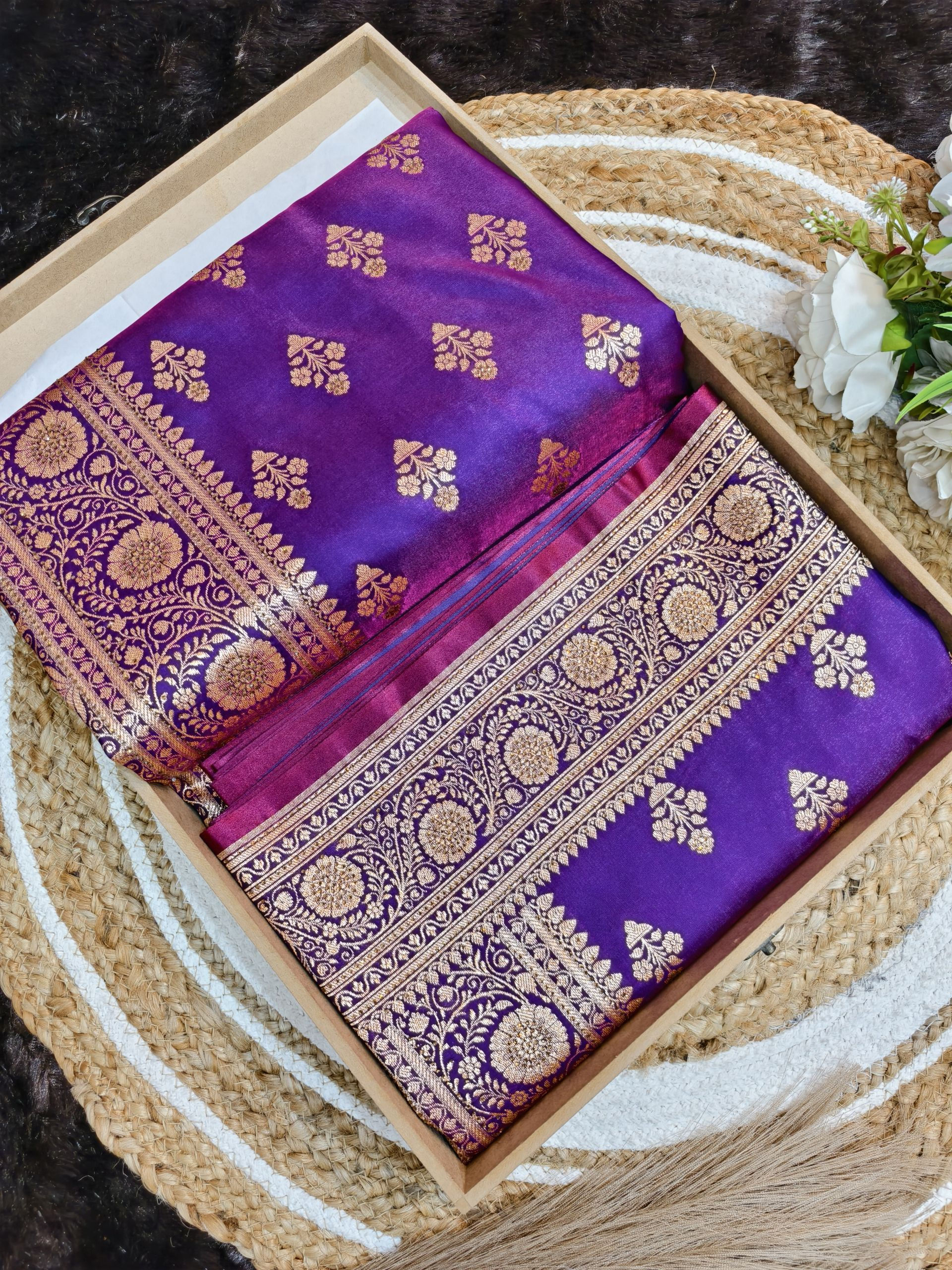 Banarasi silk saree with swarovski work