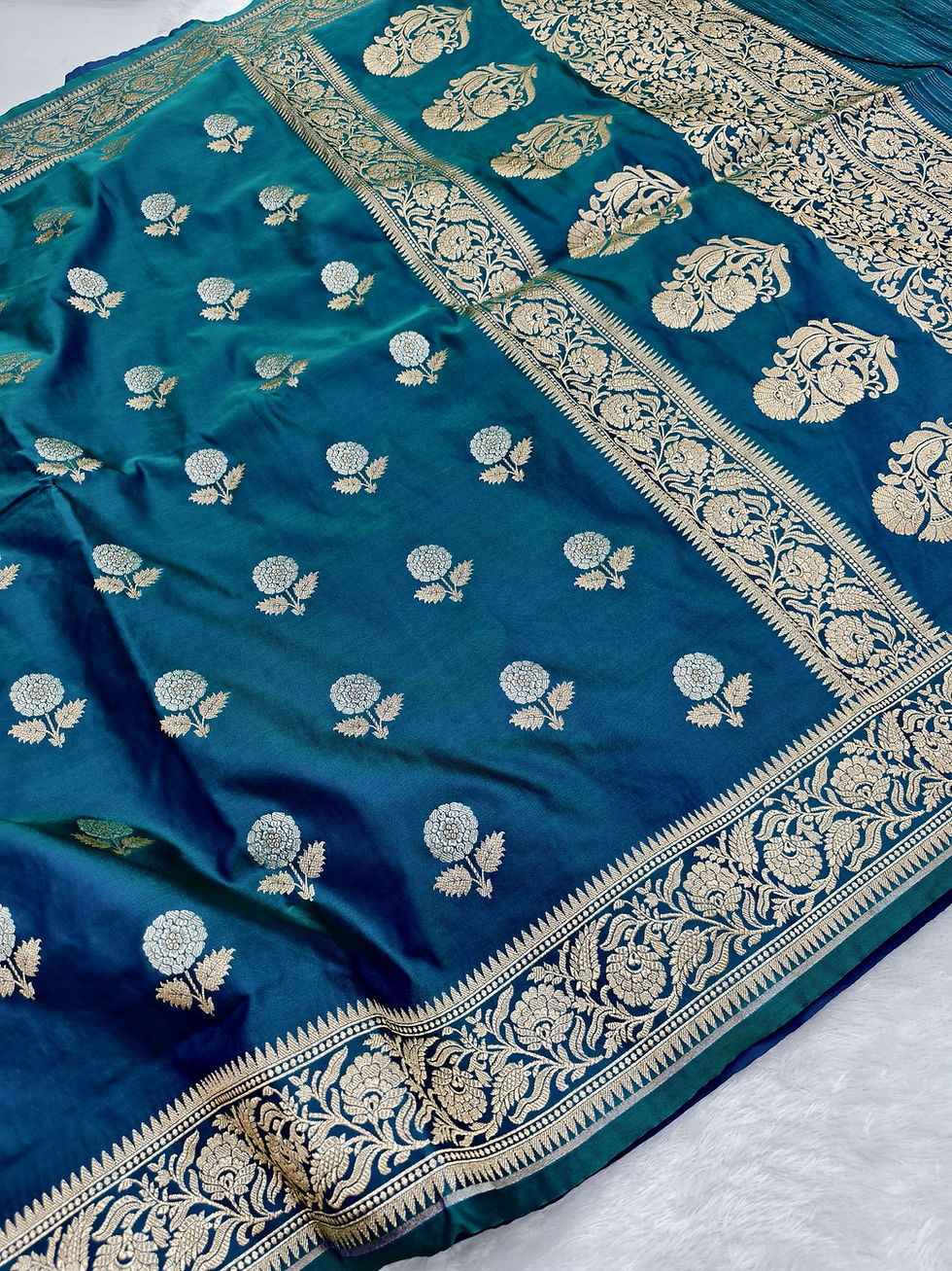 Thumbnail: Banarasi silk saree with gold and silver motifs work