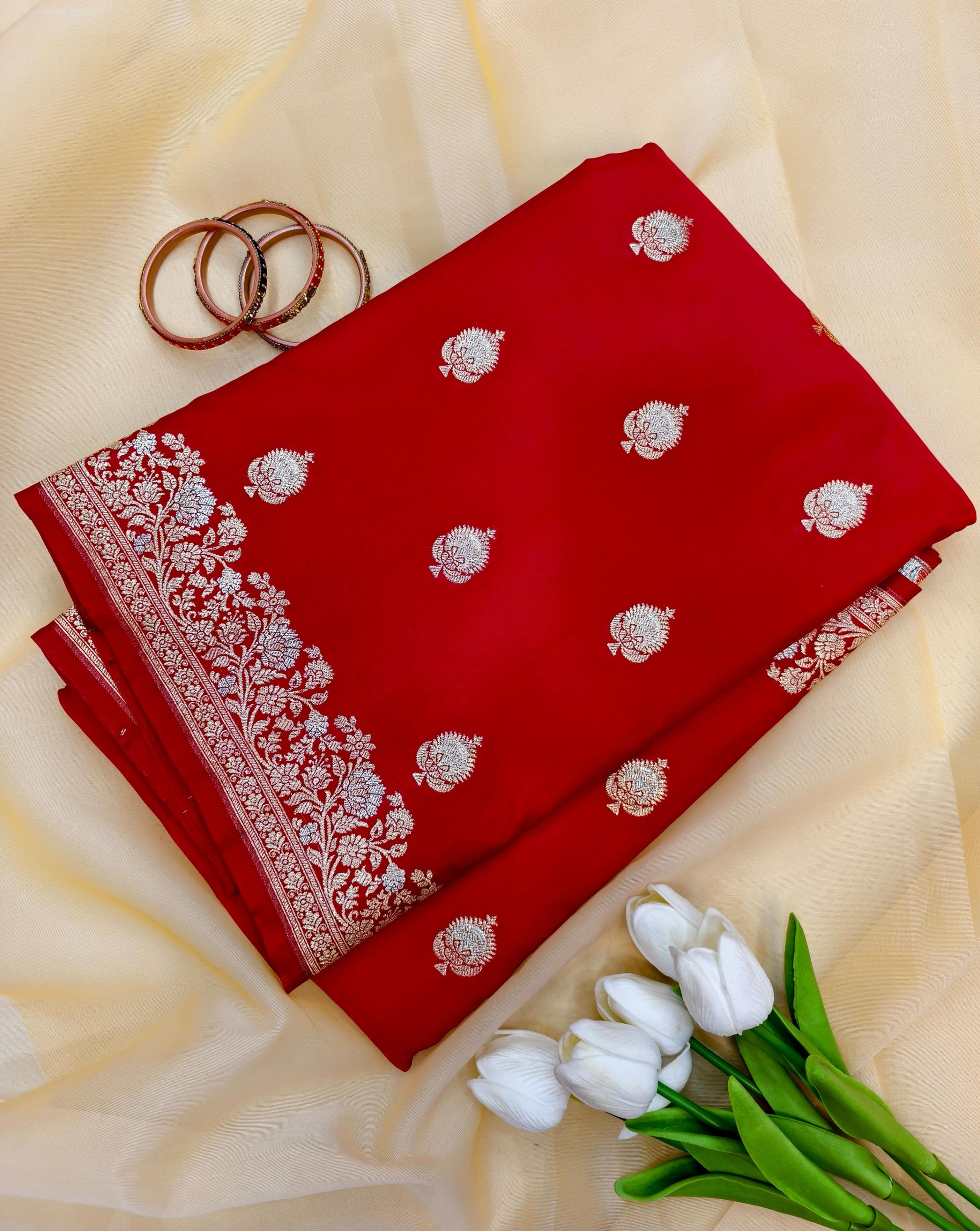 Banarasi silk saree with gold and silver woven buti work