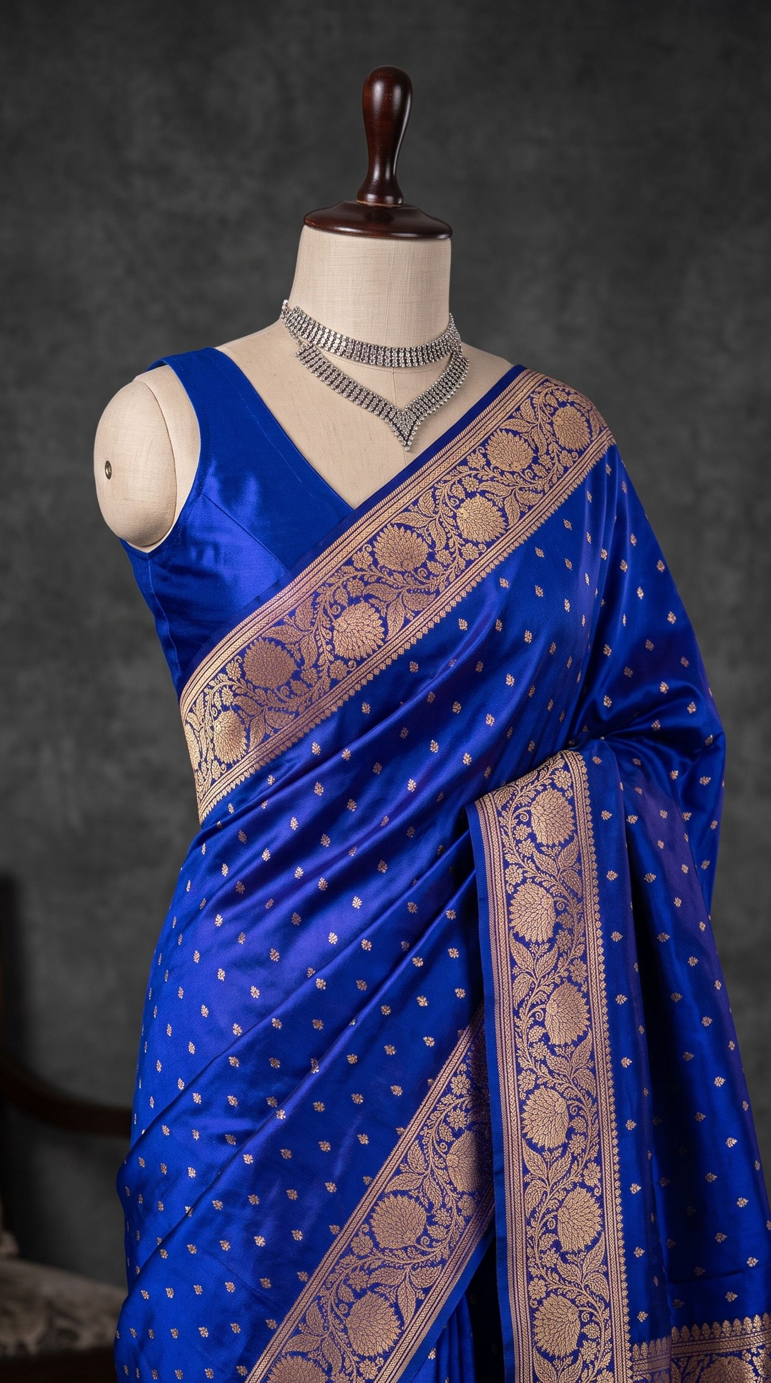 Celestial Blue Heirloom Silk Saree with Grand Lotus Vine Border