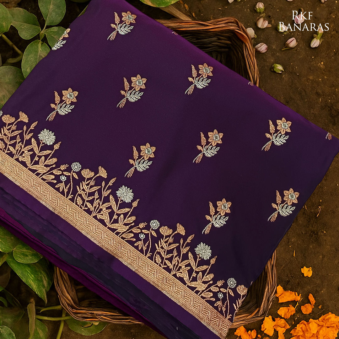 Banarasi silk saree with gold and silver motifs