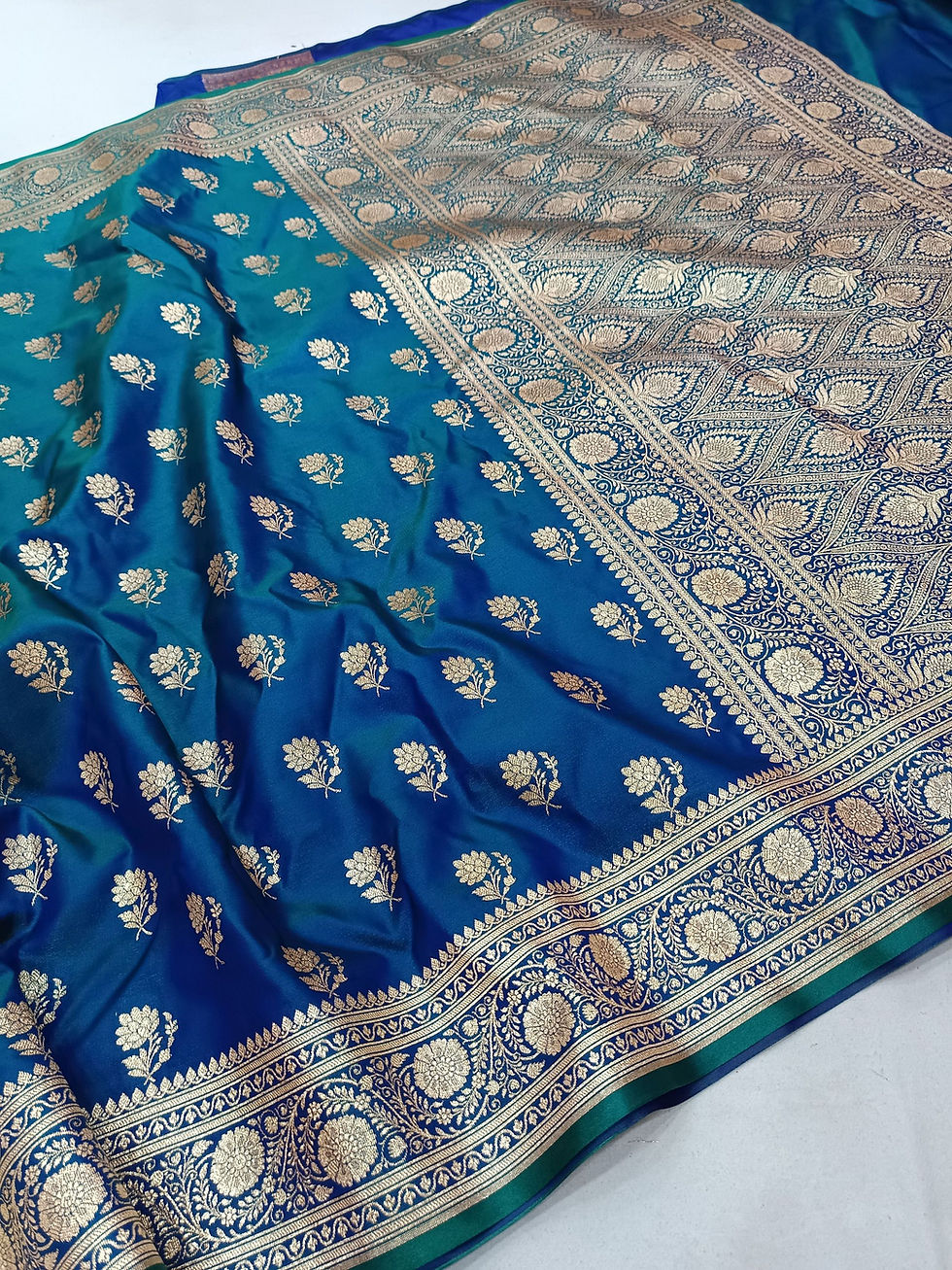 Thumbnail: Banarasi silk saree in dhoop chaaon color with floral buti work